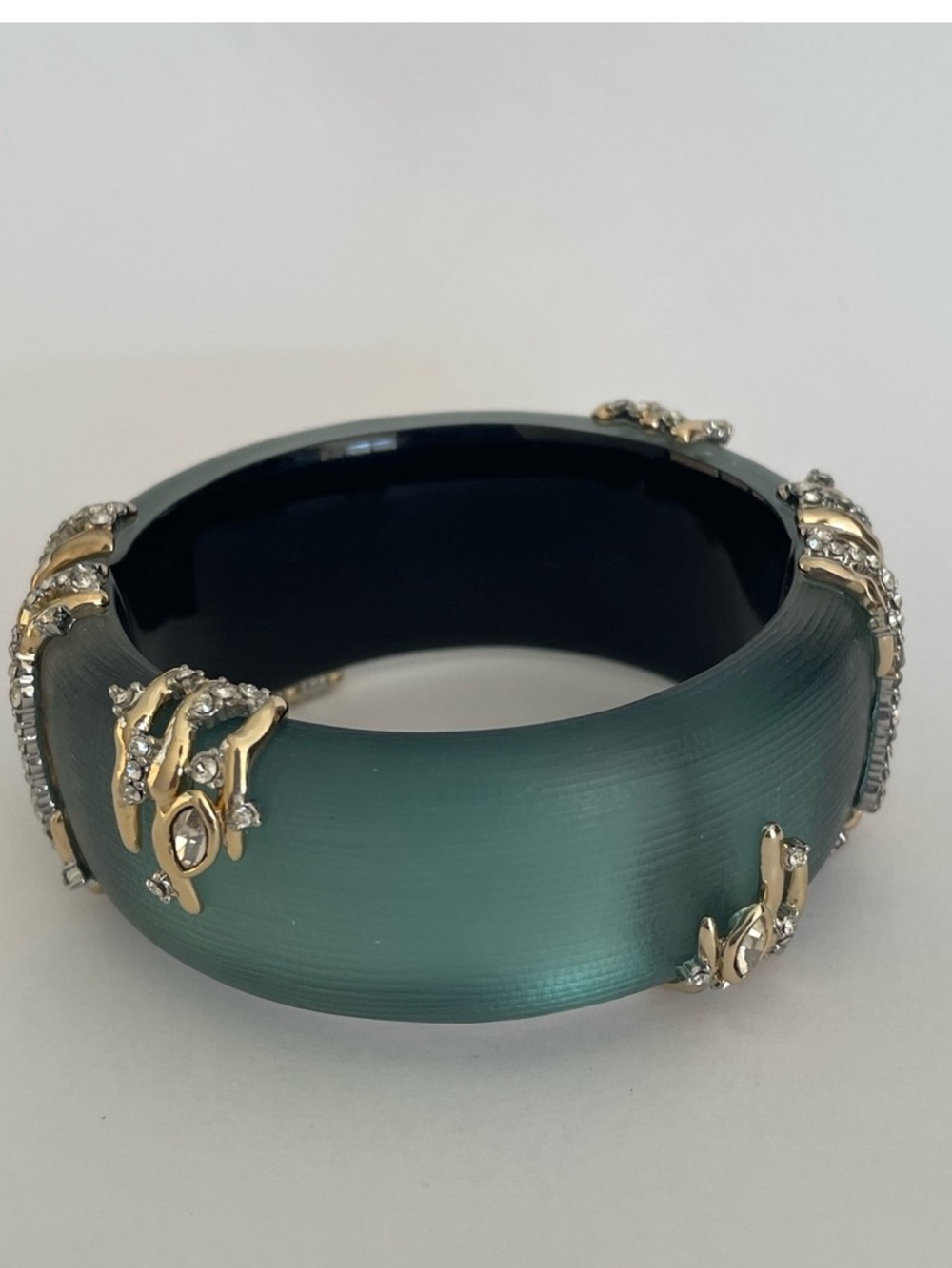 Alexis Bittar Teal Lucite Swarovski Hinged Bangle Bracelet